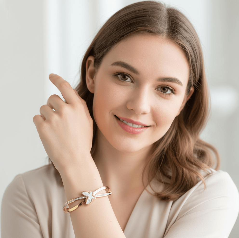White Enamel Butterfly Bangle - Zambeel