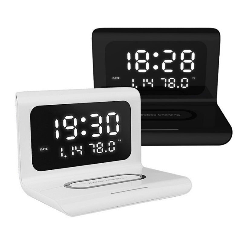 Wireless Charger Alarm Clock Creative Perpetual Calendar Temperature and Humidity Wireless Charge 10W Fast Charge - Zambeel