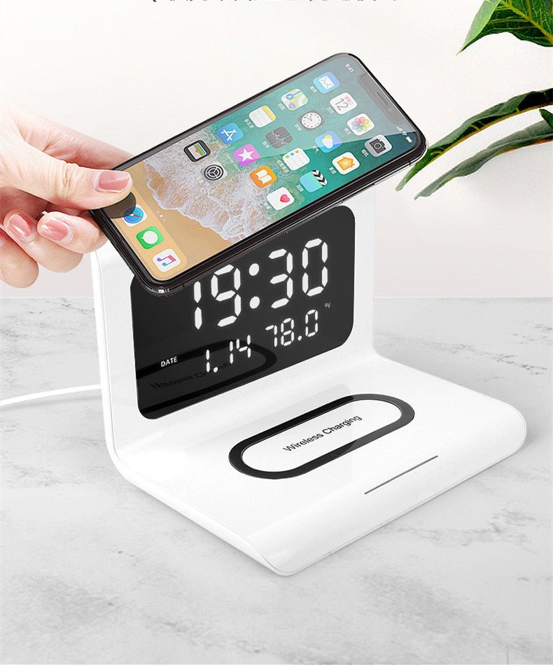 Wireless Charger Alarm Clock Creative Perpetual Calendar Temperature and Humidity Wireless Charge 10W Fast Charge - Zambeel