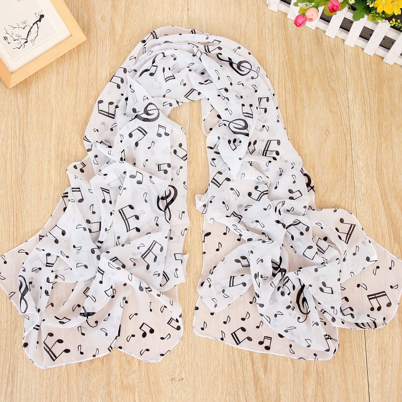 Women's Fashion Casual Note Print Chiffon Silk Scarf - Zambeel