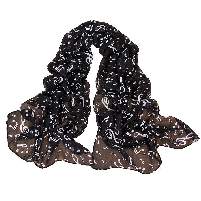 Women's Fashion Casual Note Print Chiffon Silk Scarf - Zambeel
