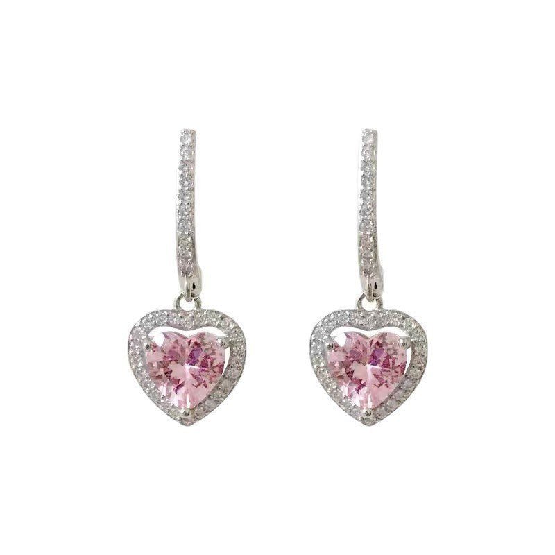Women's Fashion Loving Heart Zircon Earrings - Zambeel