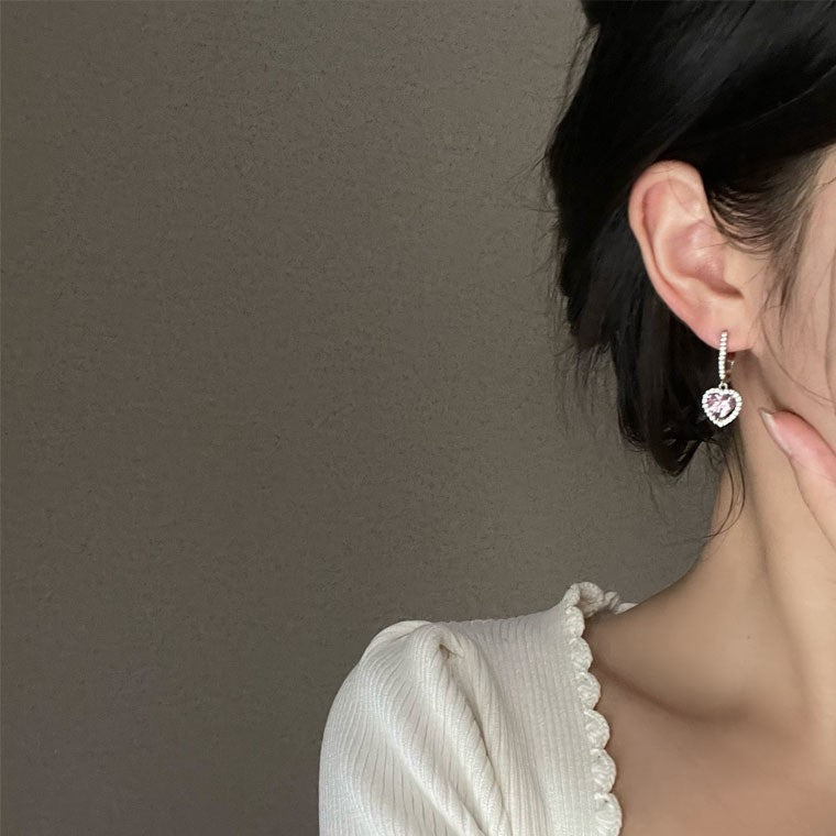 Women's Fashion Loving Heart Zircon Earrings - Zambeel