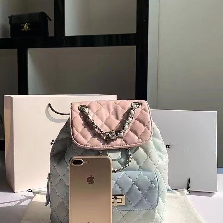 Women's High - end Diamond Grid Contrasting Chain Backpack - Zambeel