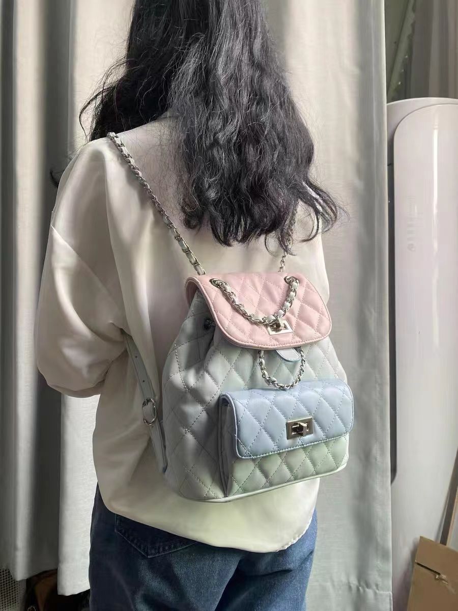 Women's High - end Diamond Grid Contrasting Chain Backpack - Zambeel