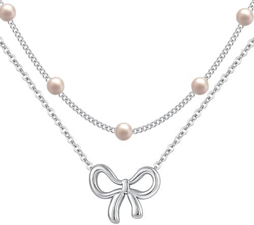 Women's Minimalist And Versatile Pearl Bow Necklace Fashion Jewelry - Zambeel
