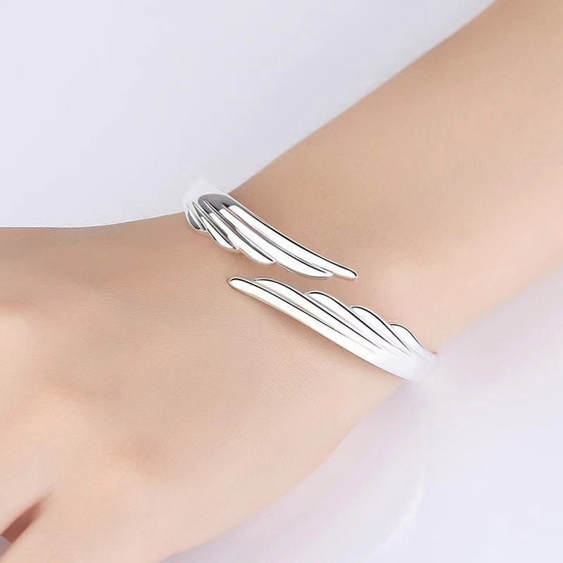 Women's Stylish Opening White Copper Silver - plated Bracelet Angel Wings - Zambeel
