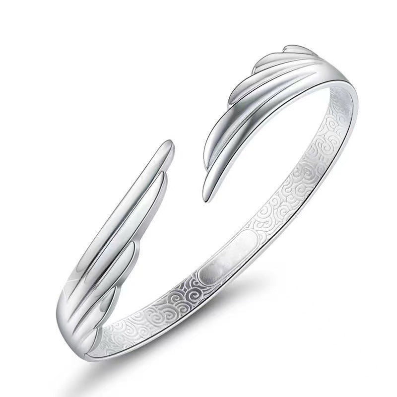 Women's Stylish Opening White Copper Silver - plated Bracelet Angel Wings - Zambeel