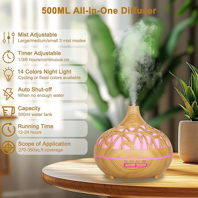 Wooden Lattice Ultrasonic Aroma Diffuser - Zambeel